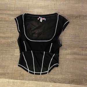urban outfitters sheer black cap sleeve cropped tee